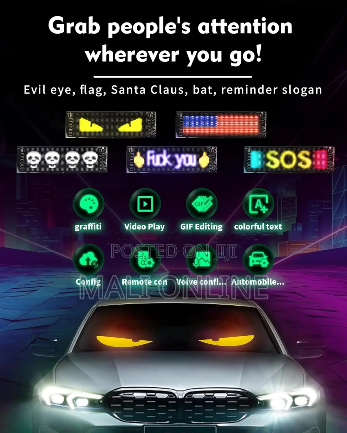 Devil’S Eye 2-pack Led Car Windshield Display Usb-powered Matrix Panel