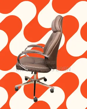 Minimal Brown Executive Leather Office Chair | Padded Armrests