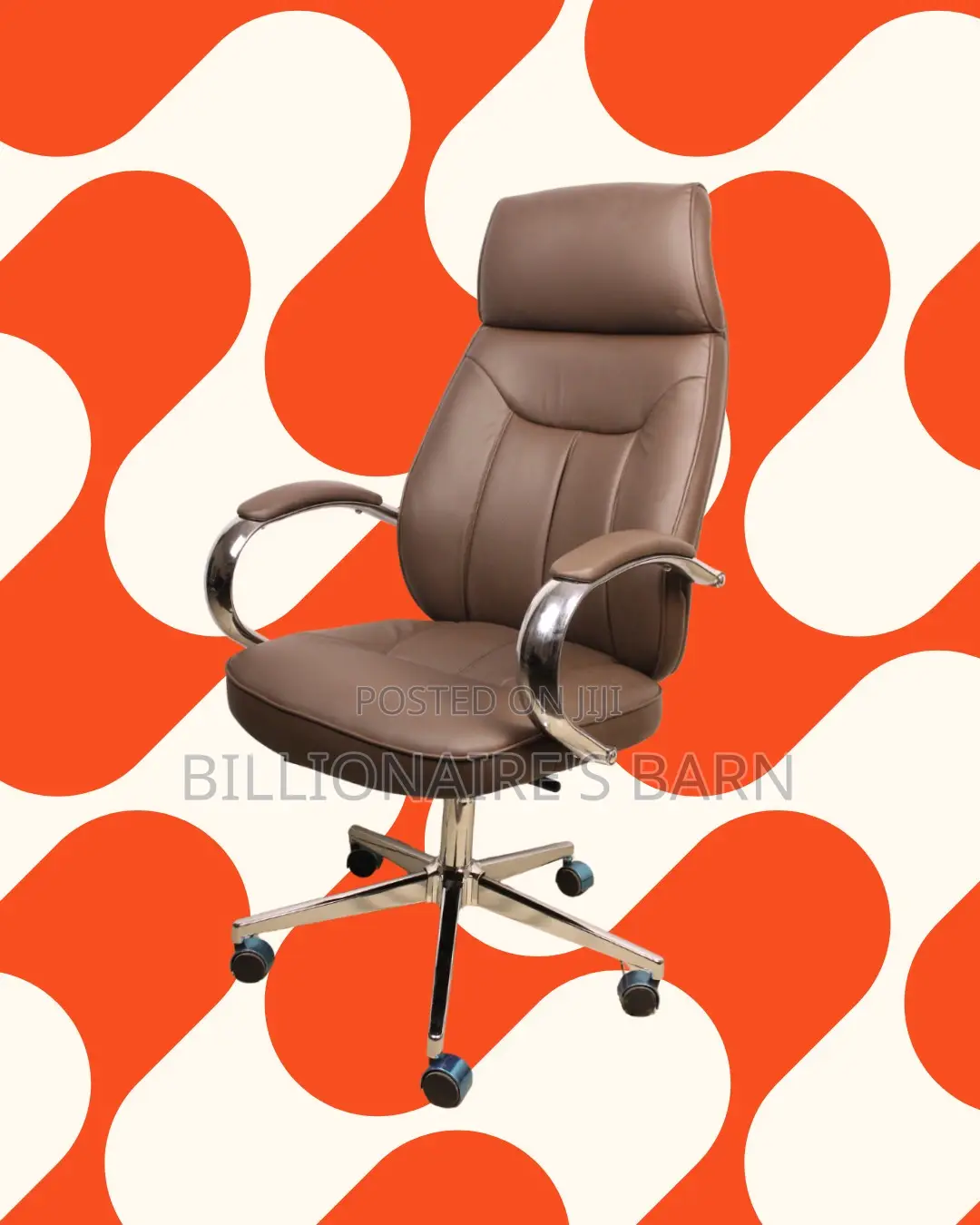 Minimal Brown Executive Leather Office Chair | Padded Armrests
