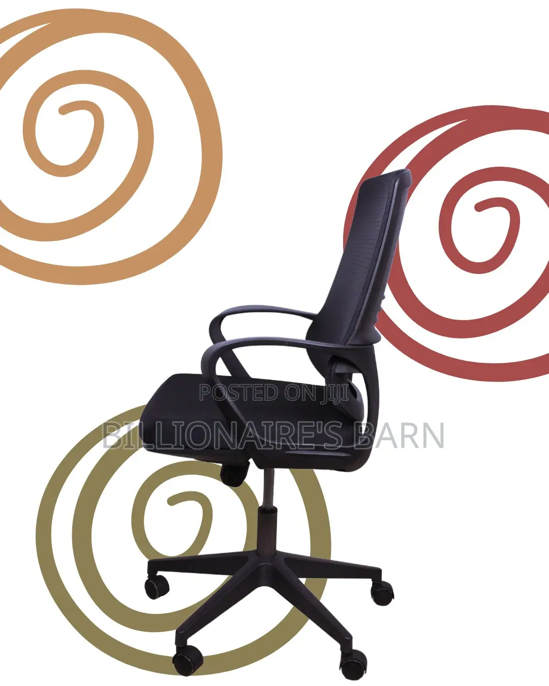 Quiet-Roll Black Ergonomic Mesh Office Chair — Strong Stable Base
