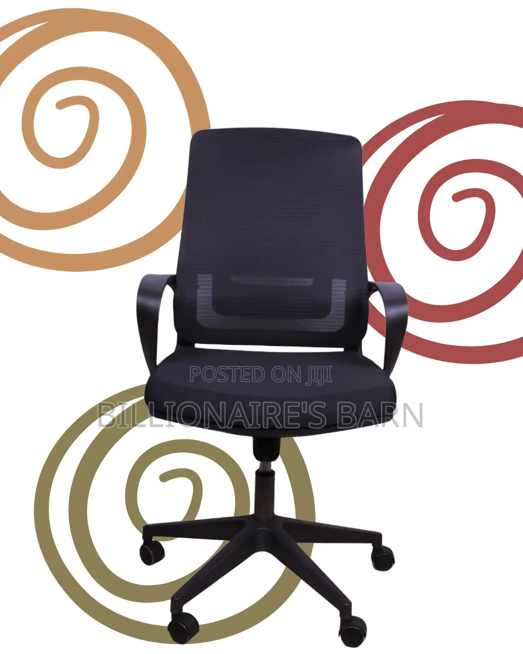 Quiet-Roll Black Ergonomic Mesh Office Chair — Strong Stable Base