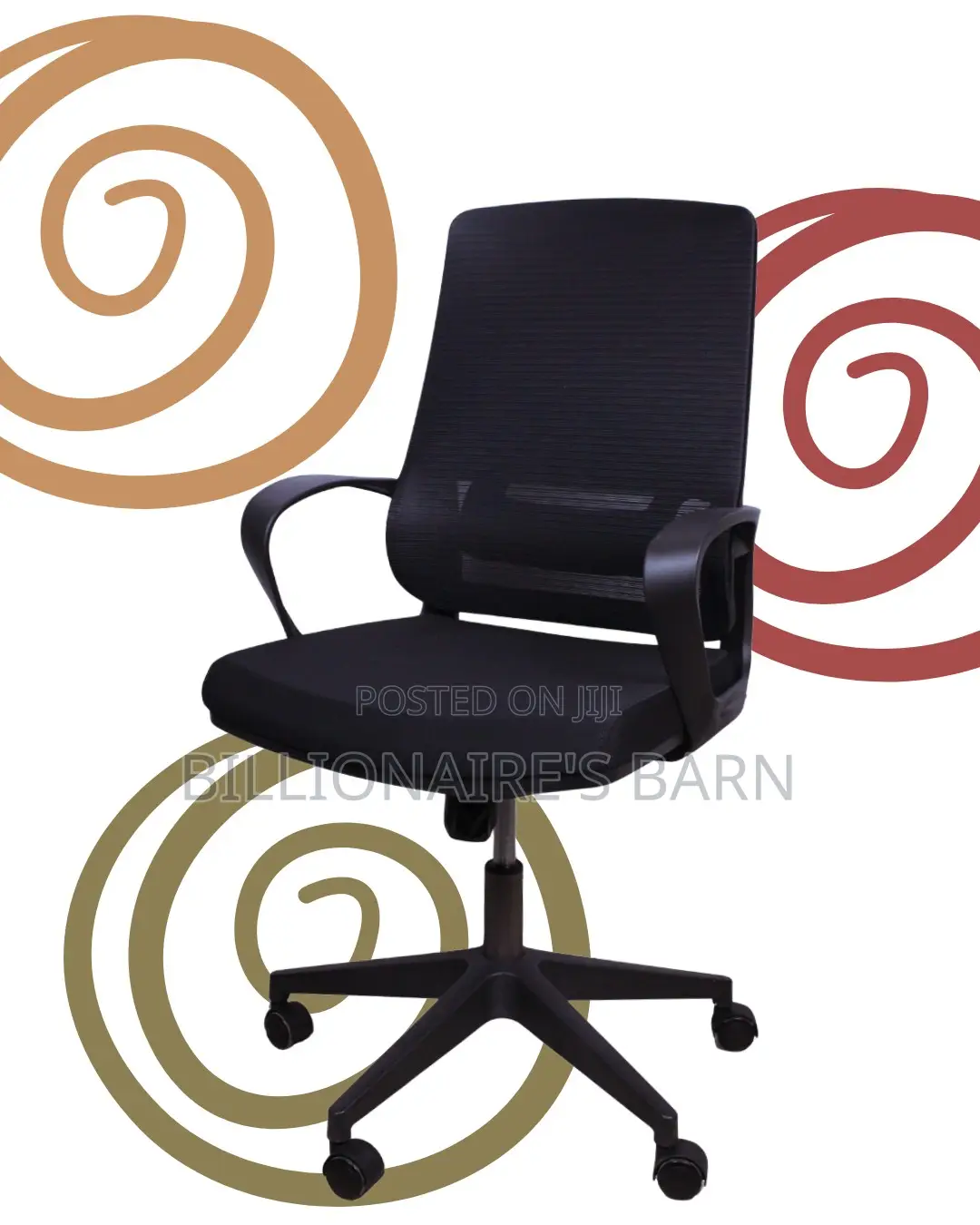 Quiet-Roll Black Ergonomic Mesh Office Chair — Strong Stable Base