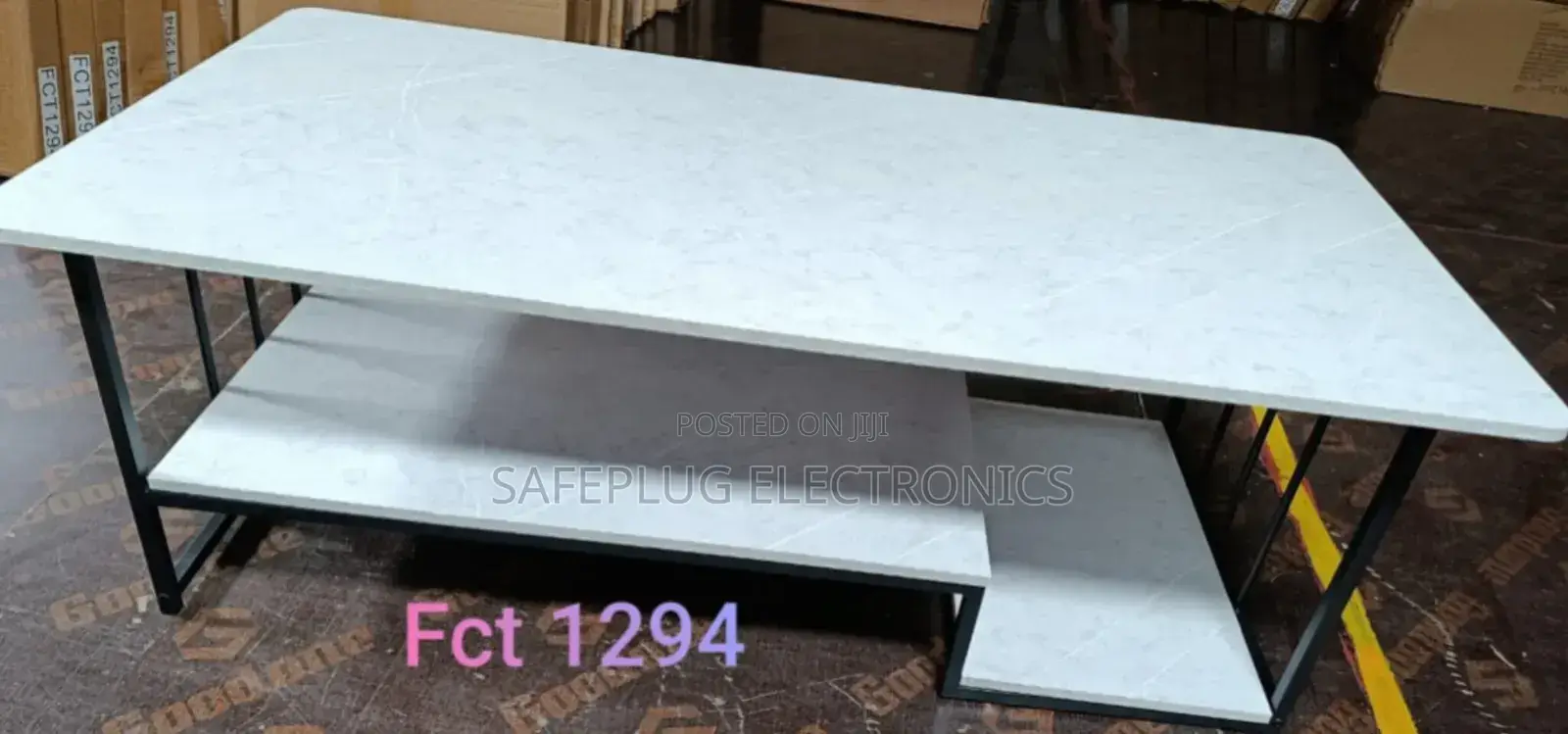 White Marble Coffee Table With Black Stand - Modern Design