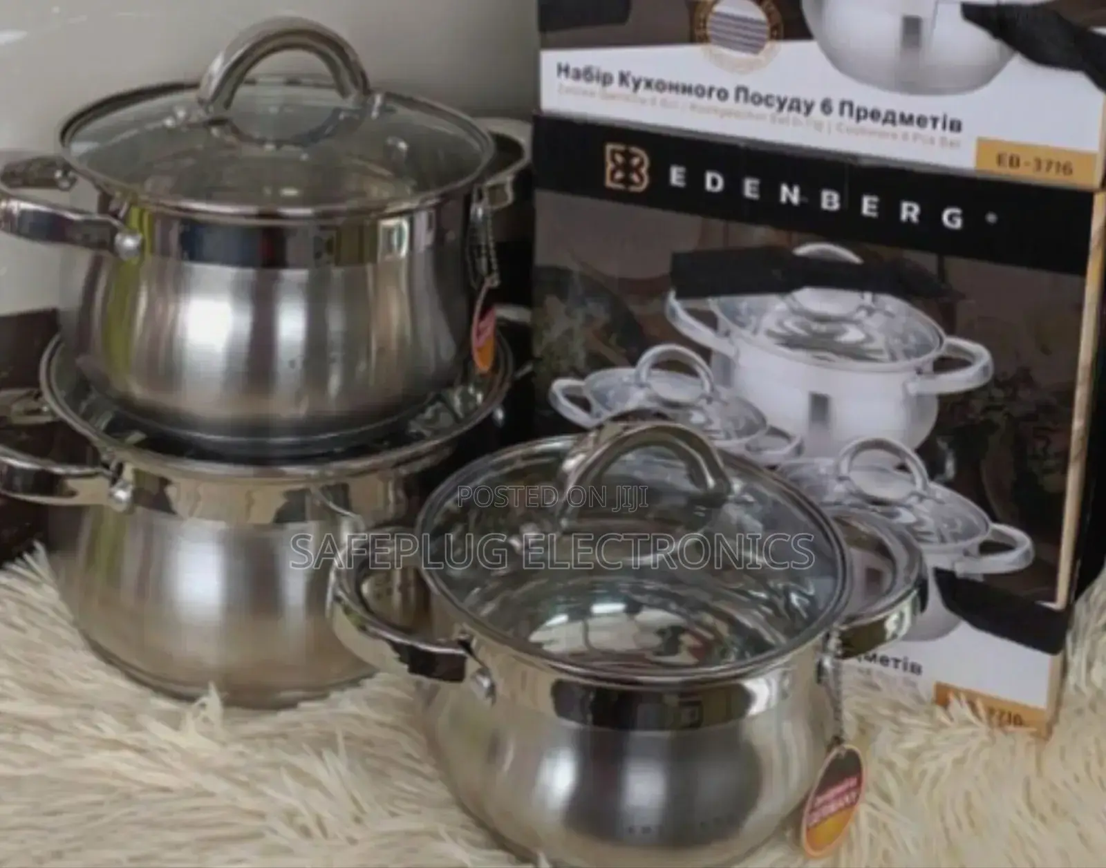 6 Pieces Edenburg Eb-3716 Stainless Steel Cookware Set, Glass Lids
