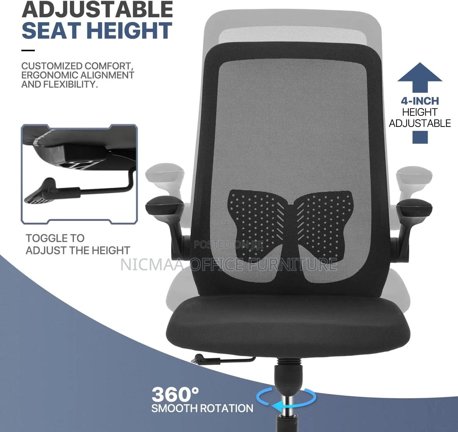 Ergonomic Mesh Office Chair With Flipable Armrest