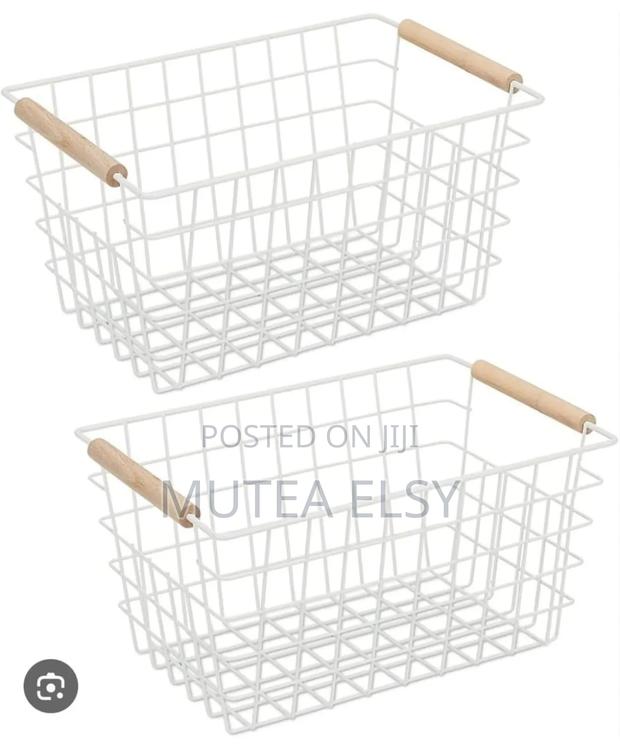 Multipurpose Classy Metallic Mesh Basket With Wooden Handle - main view