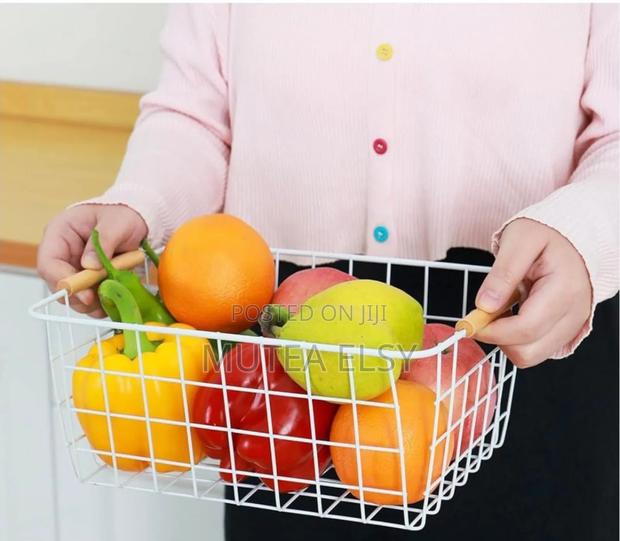 Multipurpose Classy Metallic Mesh Basket With Wooden Handle - thumbnail 2