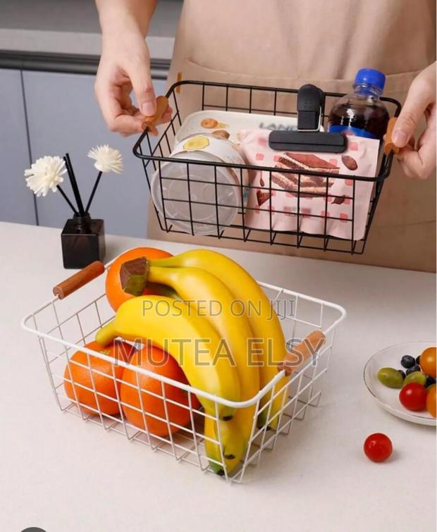 Multipurpose Classy Metallic Mesh Basket With Wooden Handle - thumbnail 3