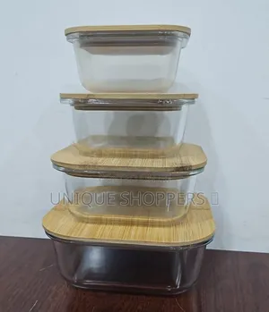 4in1 Lock Glass Food Storage Containers With Air Tight Bamboo Lids