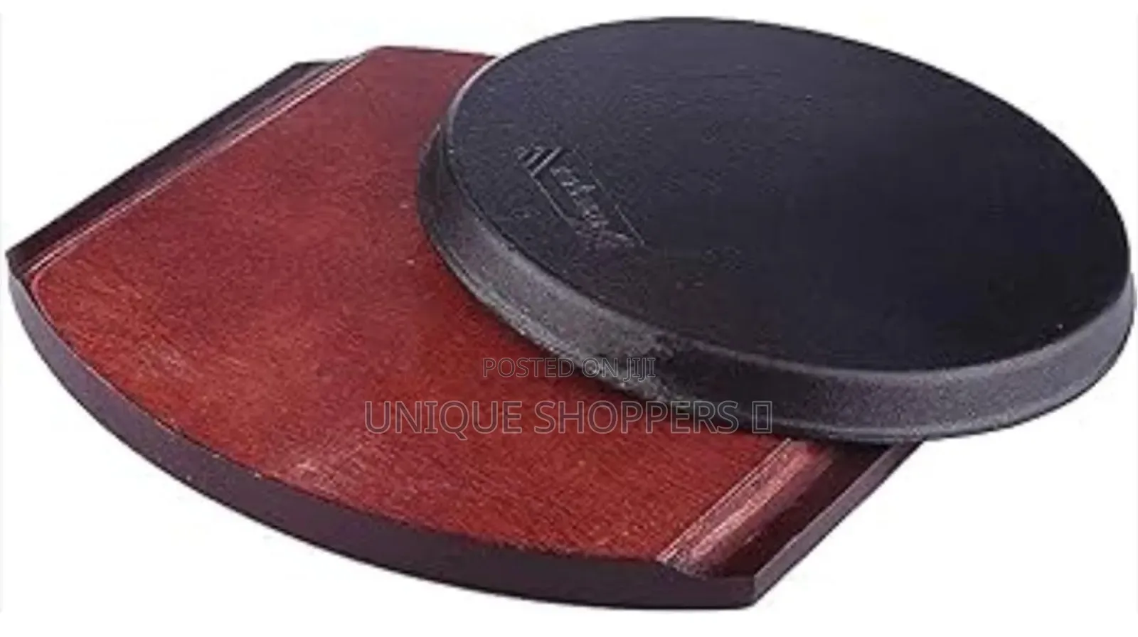 Cast Iron Hot Sizzling Plate on Wooden Tray