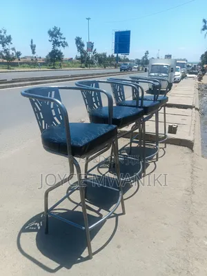 High Bar Chairs With Silver Coated Frame and Black Leather 