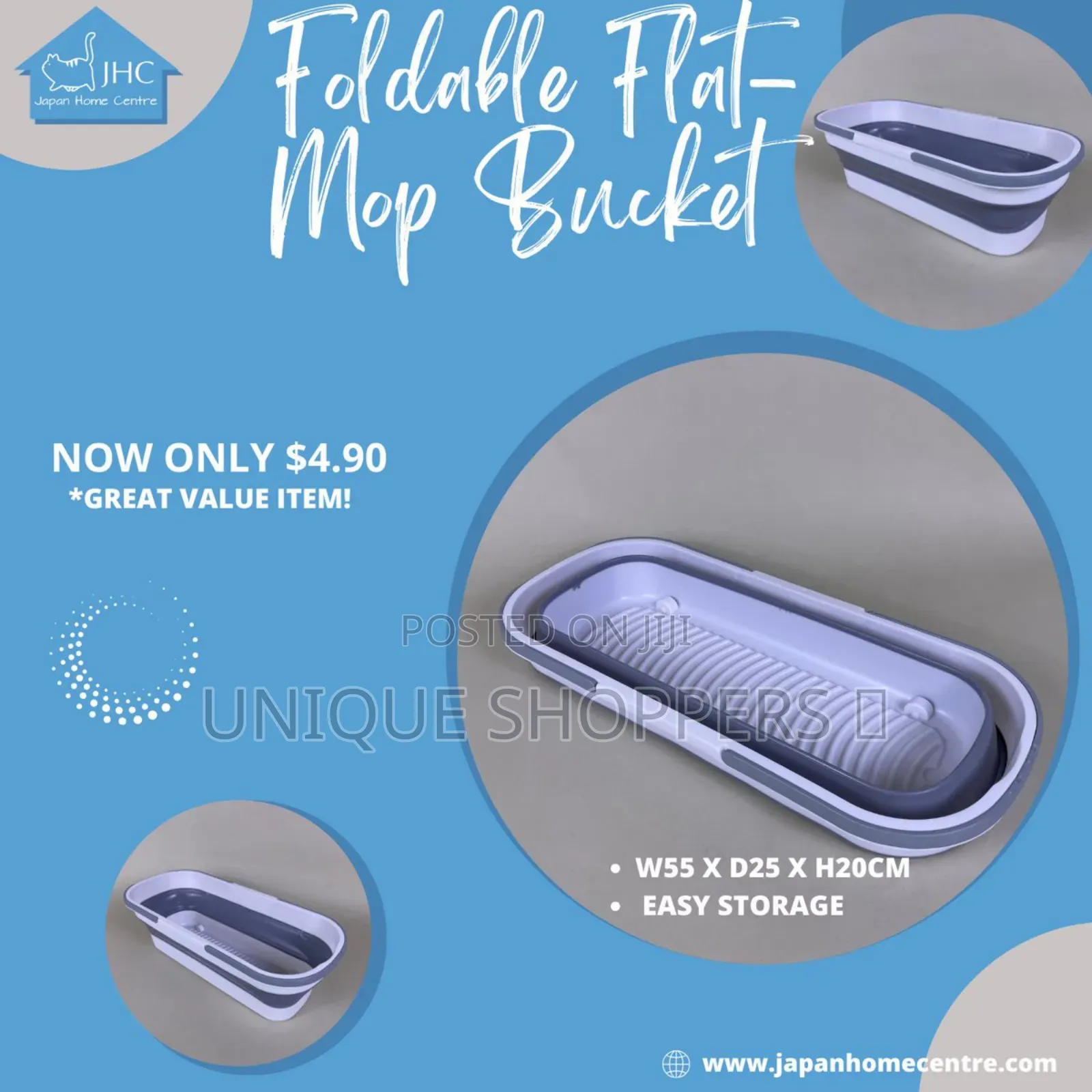 12litre Silicone Collapsible Mop Bucket 55x22x18cm