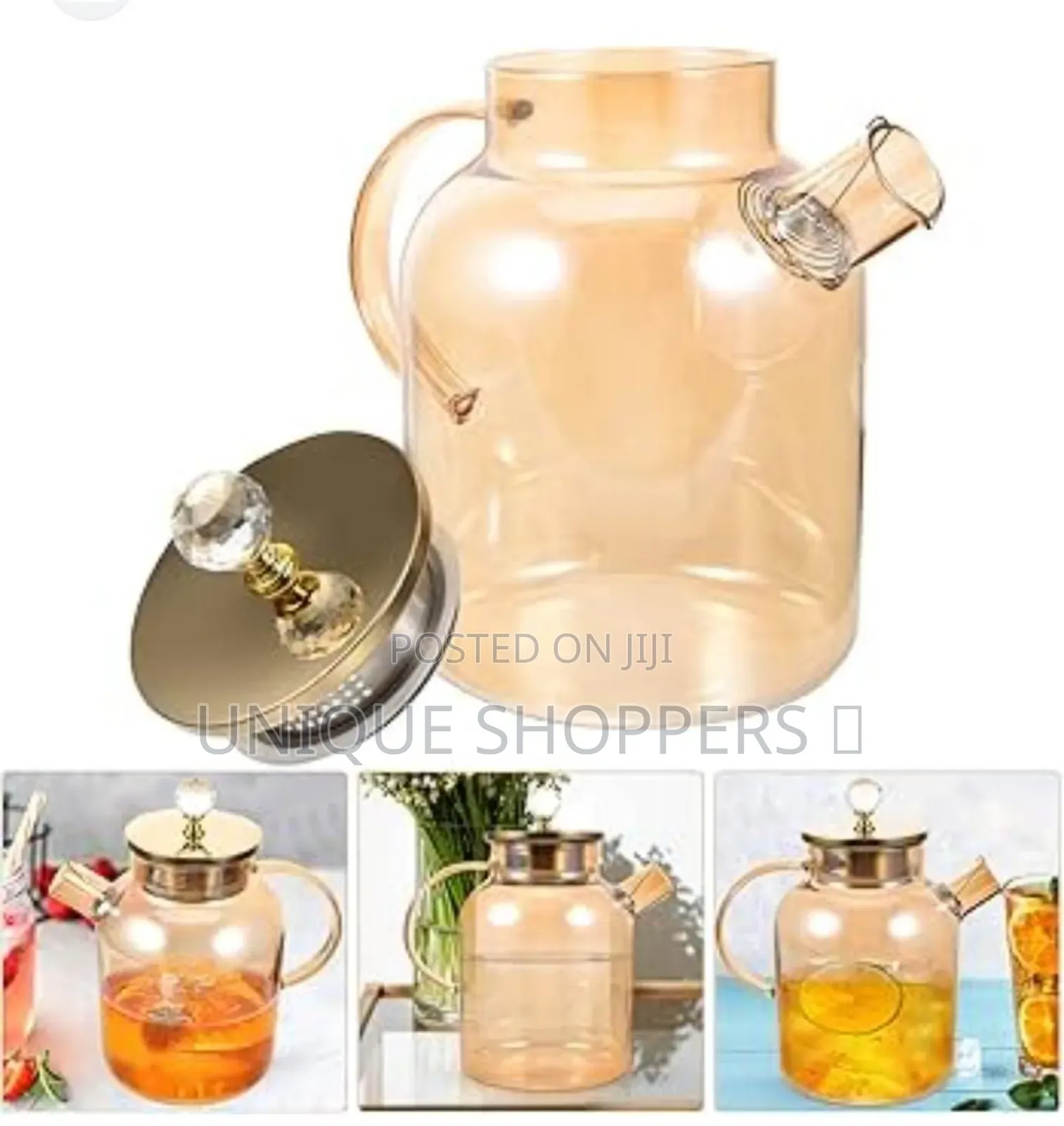 Chapin 1800ml Golden Glass Pitcher Tea Pot With a Spring Sieve