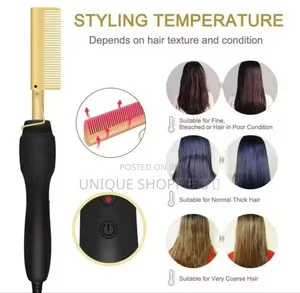 Gold Electric Heat Comb Hair Straightener