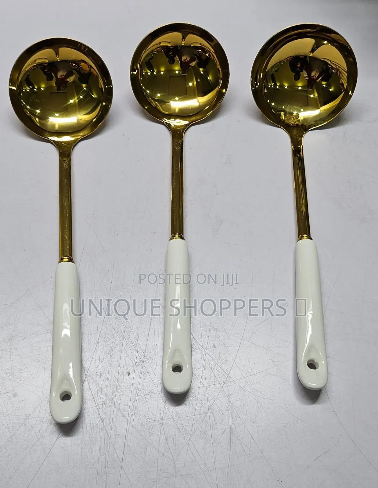 Golden Serving Spoon With Ceramic Handle