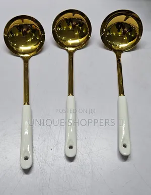 Golden Serving Spoon With Ceramic Handle