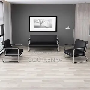 Office Sofa; 5-Seater Leather Reception Sofa for Office Waiting Area