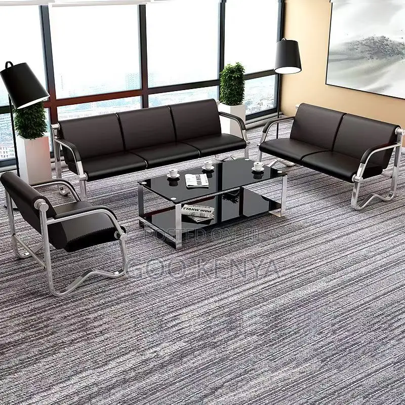 Office Sofa; 5-Seater Leather Reception Sofa for Office Waiting Area