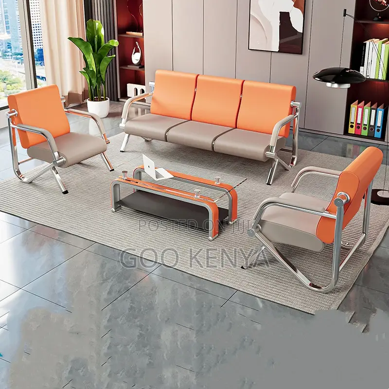 Office Sofa; 5-Seater Leather Reception Sofa for Office Waiting Area