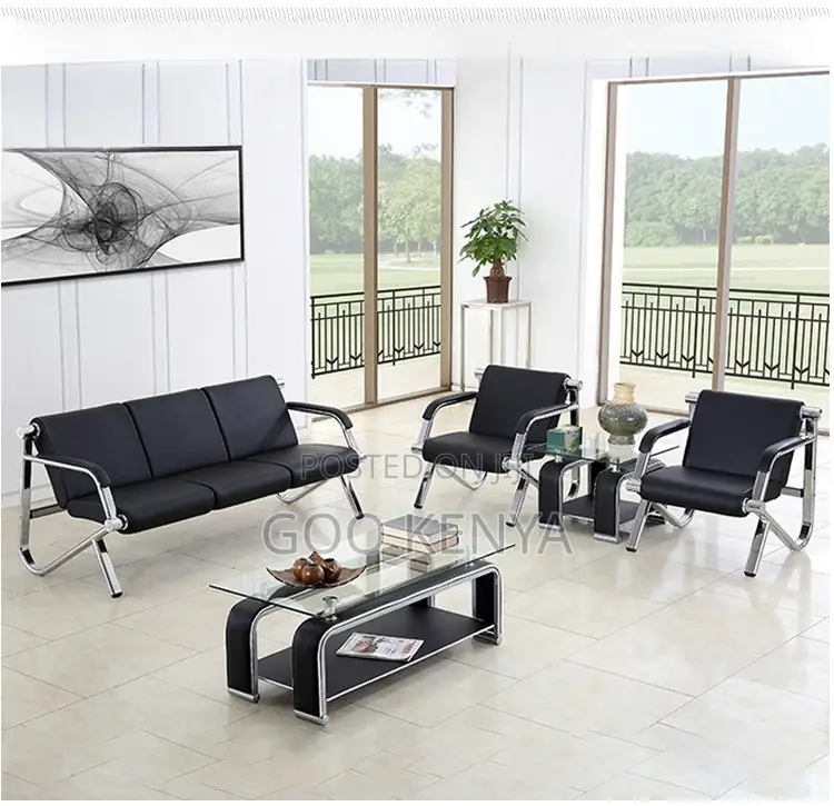 Office Sofa; 5-Seater Leather Reception Sofa for Office Waiting Area