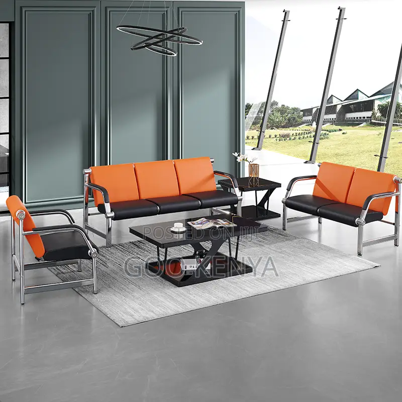 Office Sofa; 5-Seater Leather Reception Sofa for Office Waiting Area