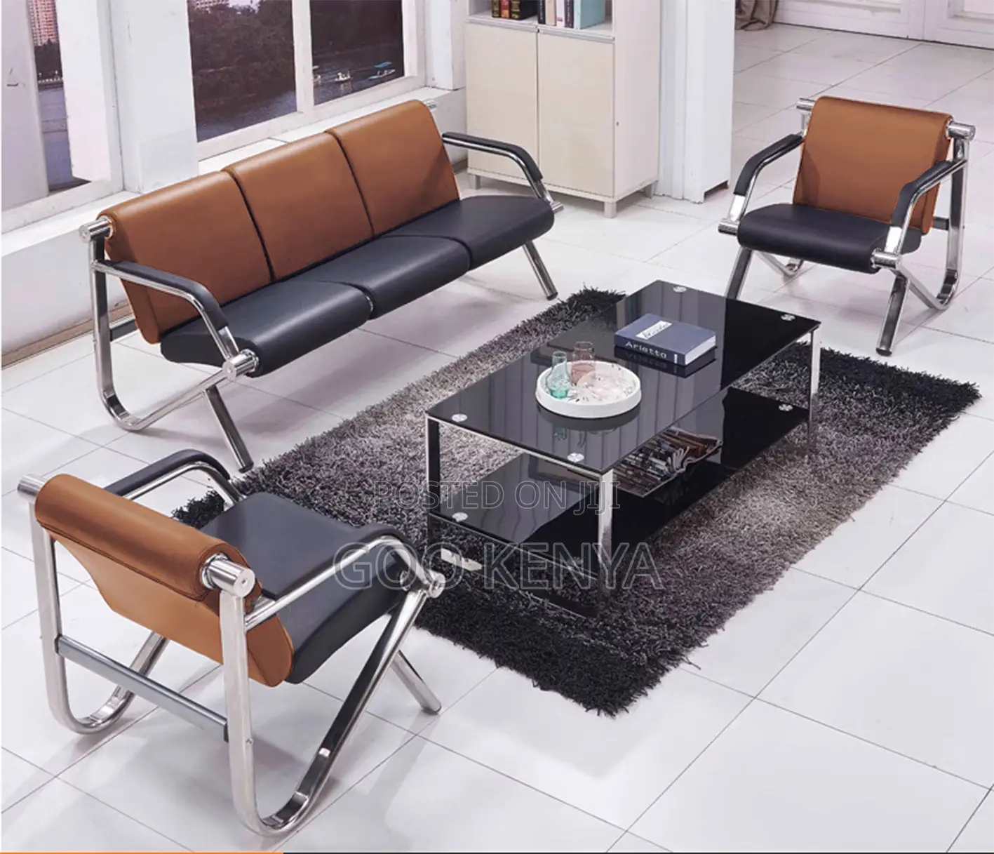 Office Sofa; 5-Seater Leather Reception Sofa for Office Waiting Area