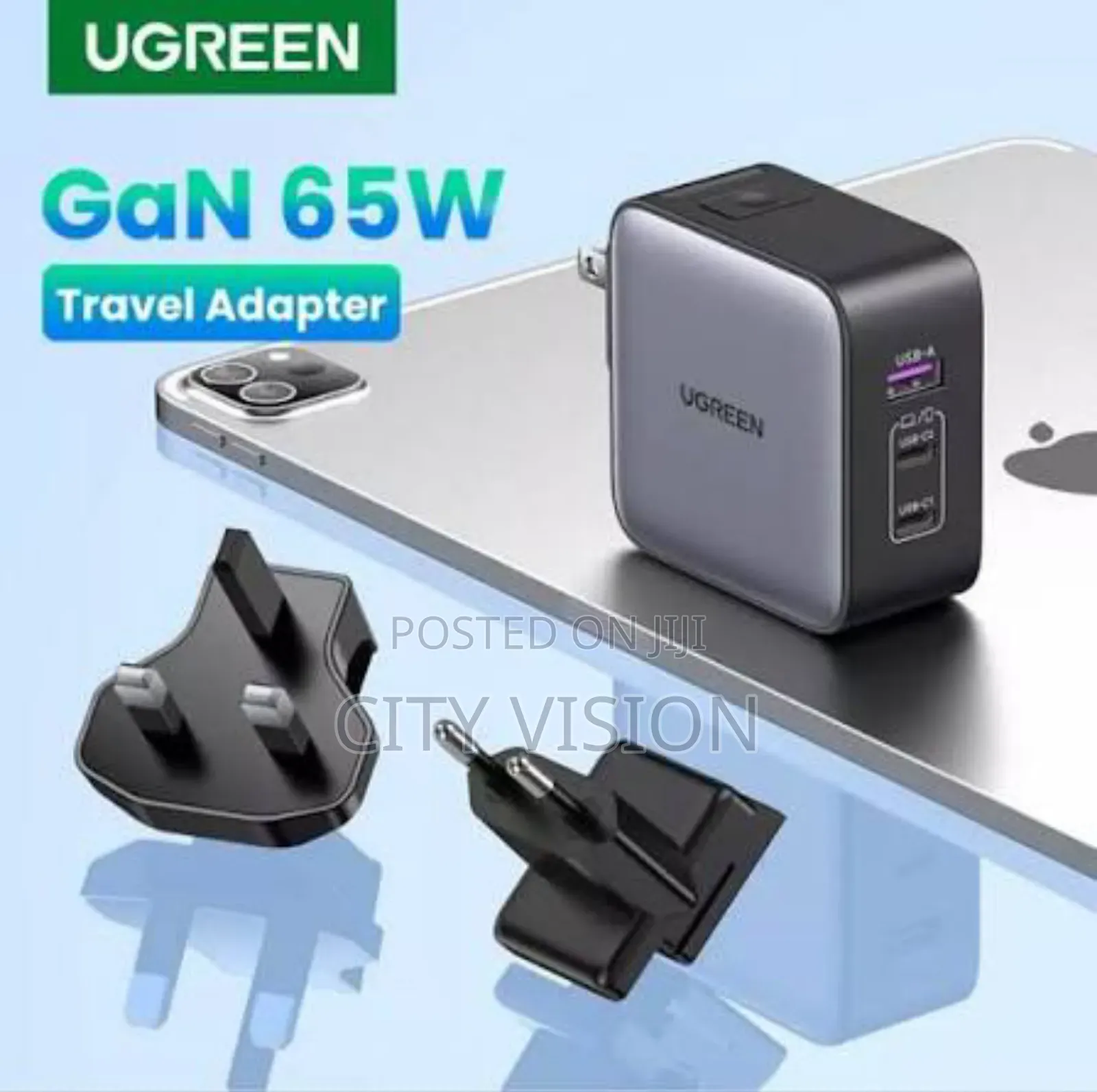 Ugreen 65w 3-Port Gan Fast Charger With Interchangeable