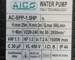 Aico Japan Swimming Pool Pump 1.5hp 25m H.Max 25m