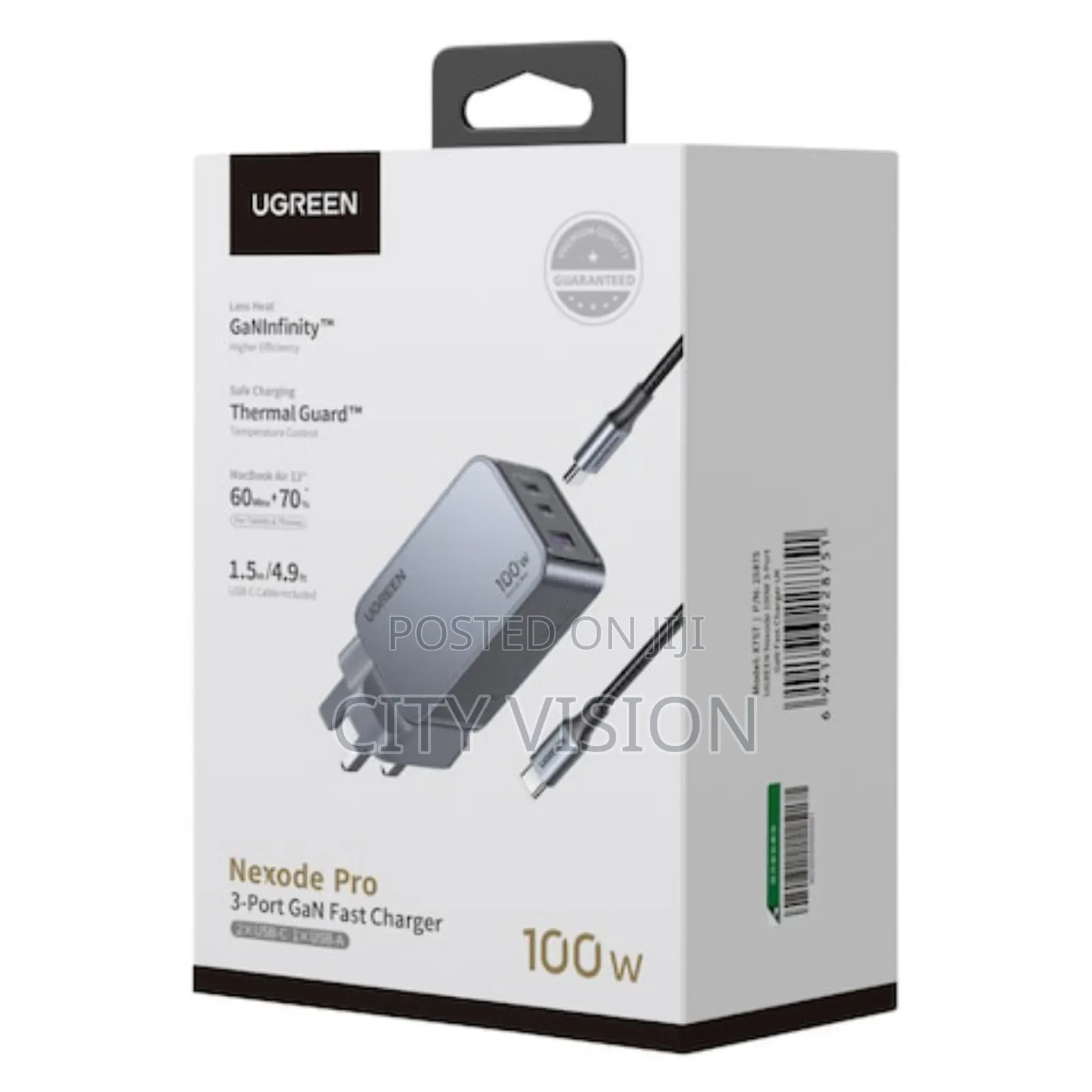 Ugreen Nexode Pro 100w 3-Port Gan Fast Charger Uk + 1.5m 100w Cable