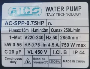 0.75hp Aico Swimming Pool Pump* Head Max 15 Metres