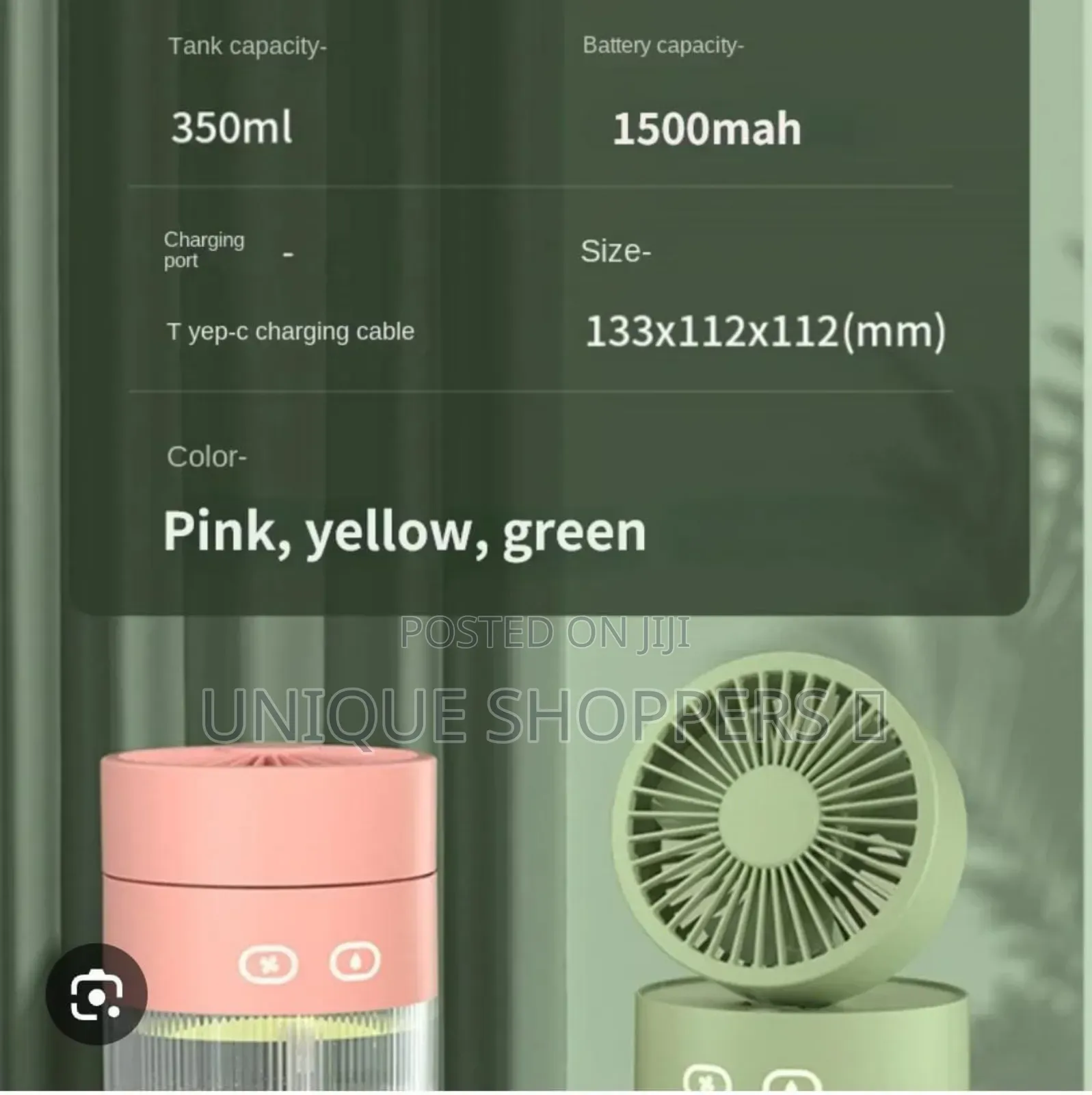 3 Speed 35ml/H Rechargeable Portable Fan With Humidifier