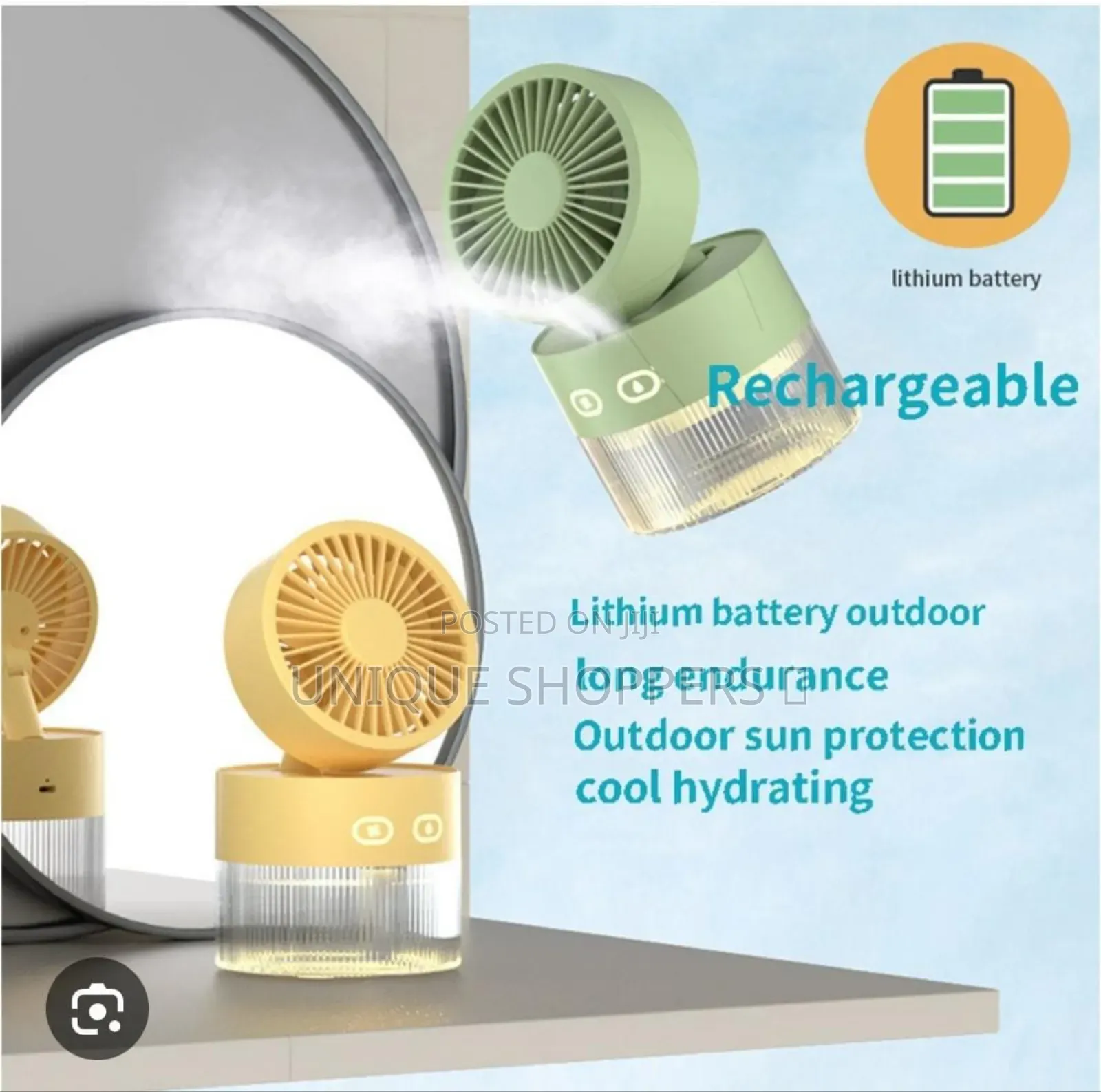 3 Speed 35ml/H Rechargeable Portable Fan With Humidifier