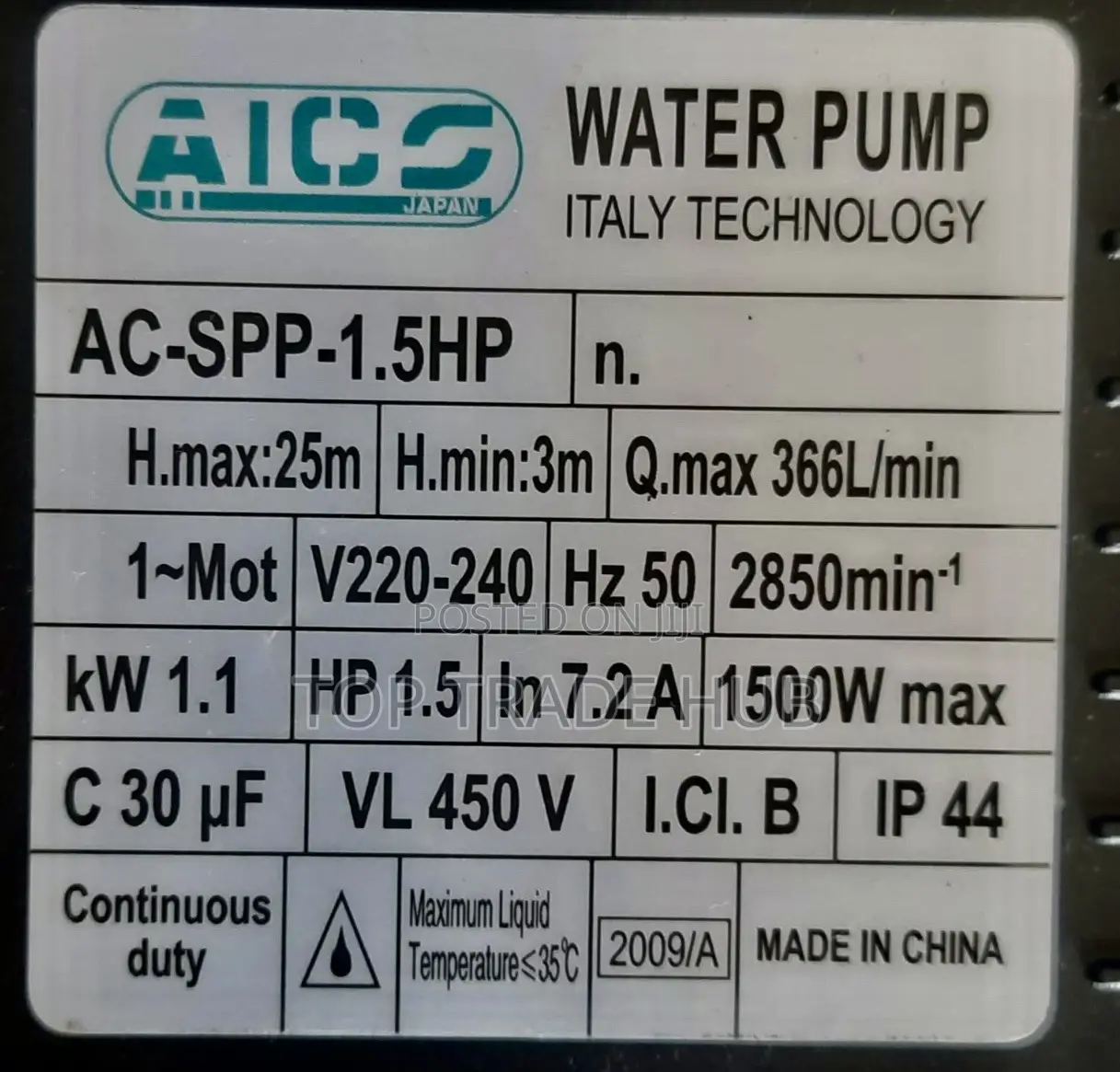Aico Japan Swimming Pool Pump Head Max 25 M Flow Rate 366l/Min 1.5hp