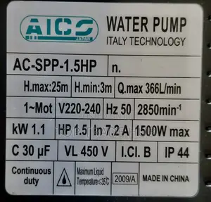 Aico Japan Swimming Pool Pump Head Max 25 M Flow Rate 366l/Min 1.5hp