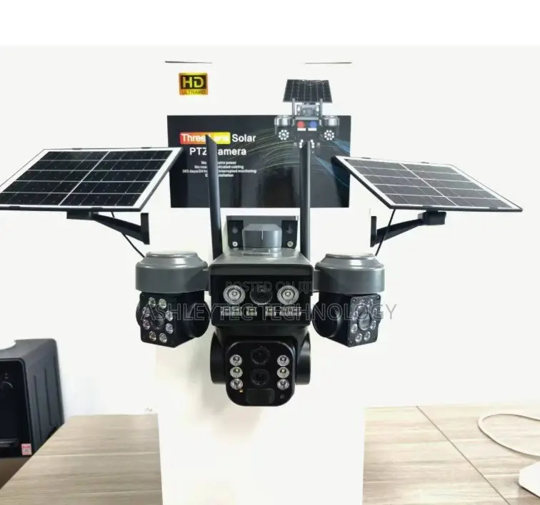 V380- Pro Three-Lens Solar PTZ Camera With Led Floodlight