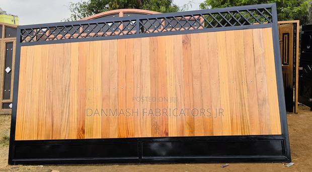 Modern Wooden Finish Steel Gate