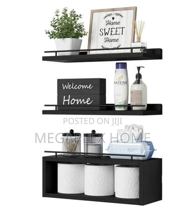 Solid Pine Wood Bathroom Floating Shelves - main view