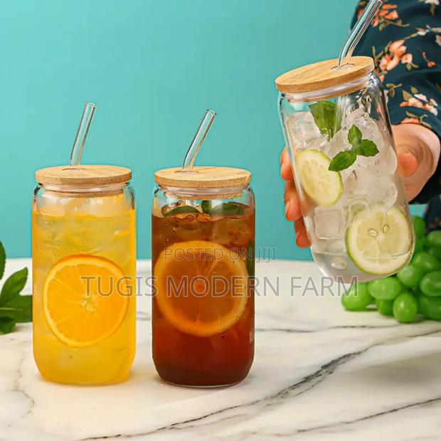 Glass Juice Tumblers With Straw and Lid