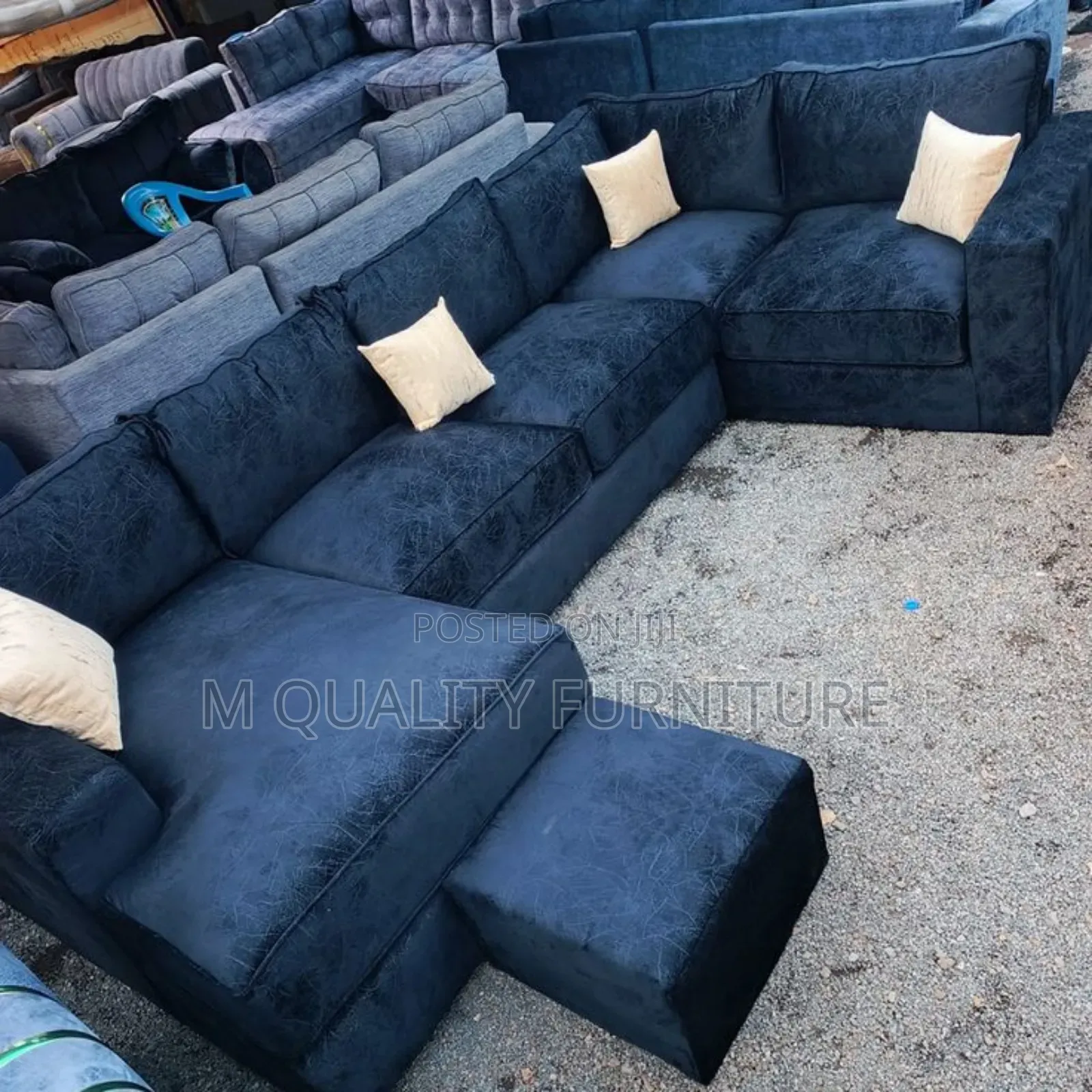 Blue 9 Seater U Shape Couch With Throw Pillows