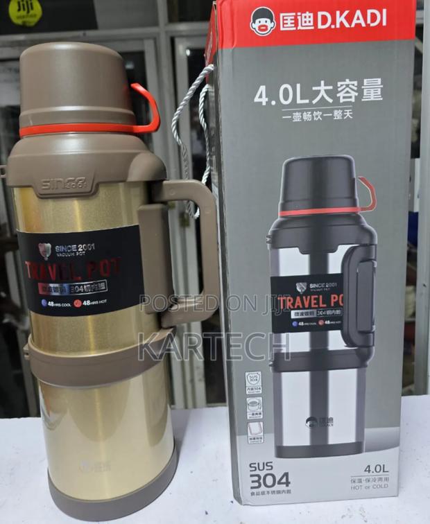 Kd 4 Litres Vacuum Flask 24 HRS Hot Black Silver and Brown