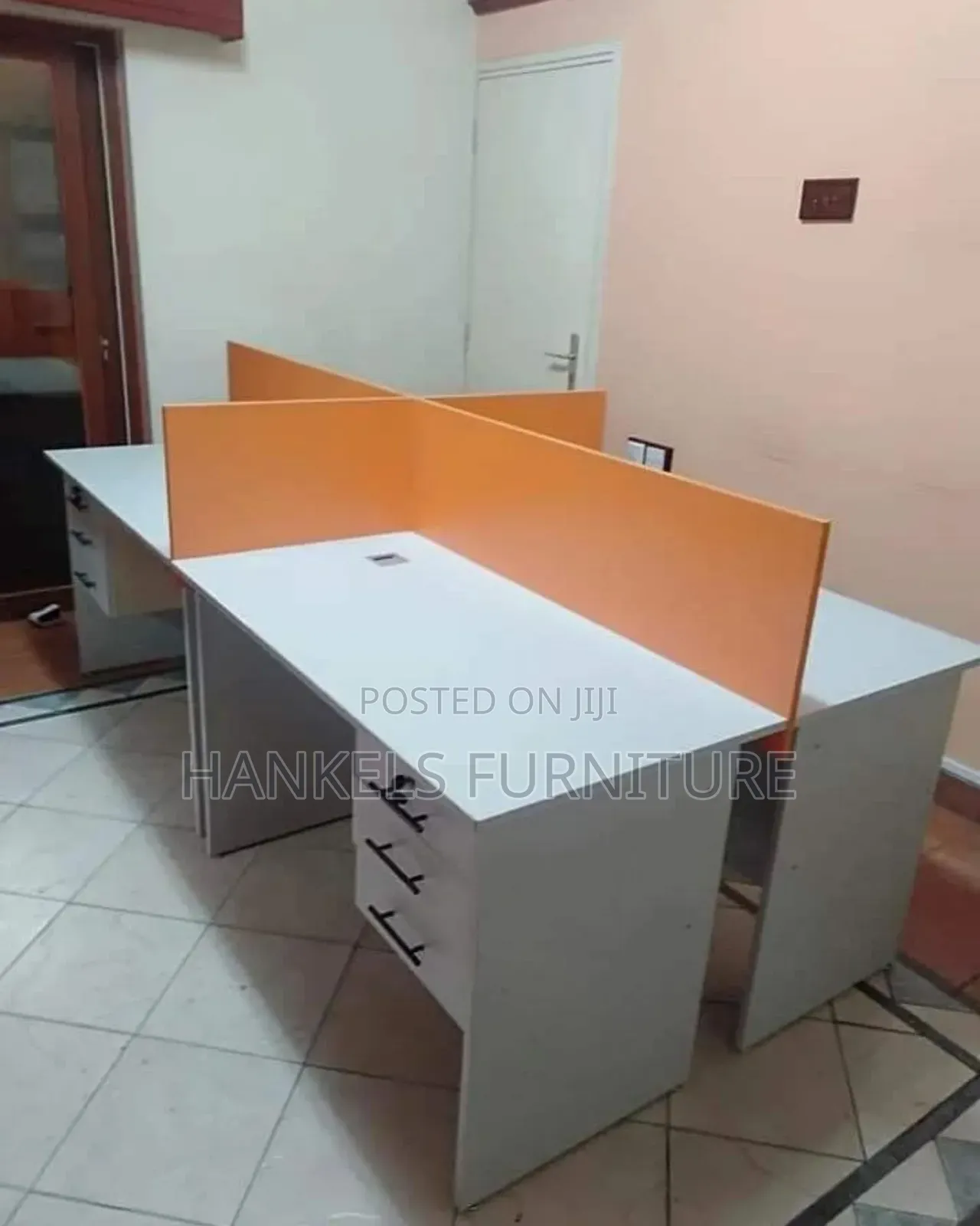 All White Office Set 4 Way Workstation