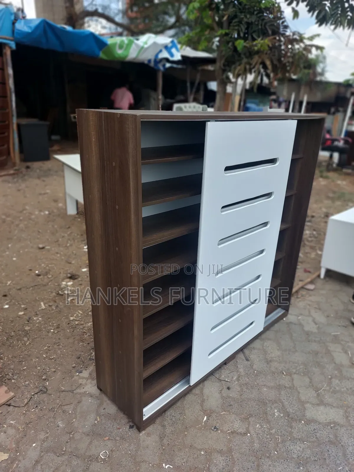Sliding Walnut White Shoe Rack Storage Shoe Cabinet