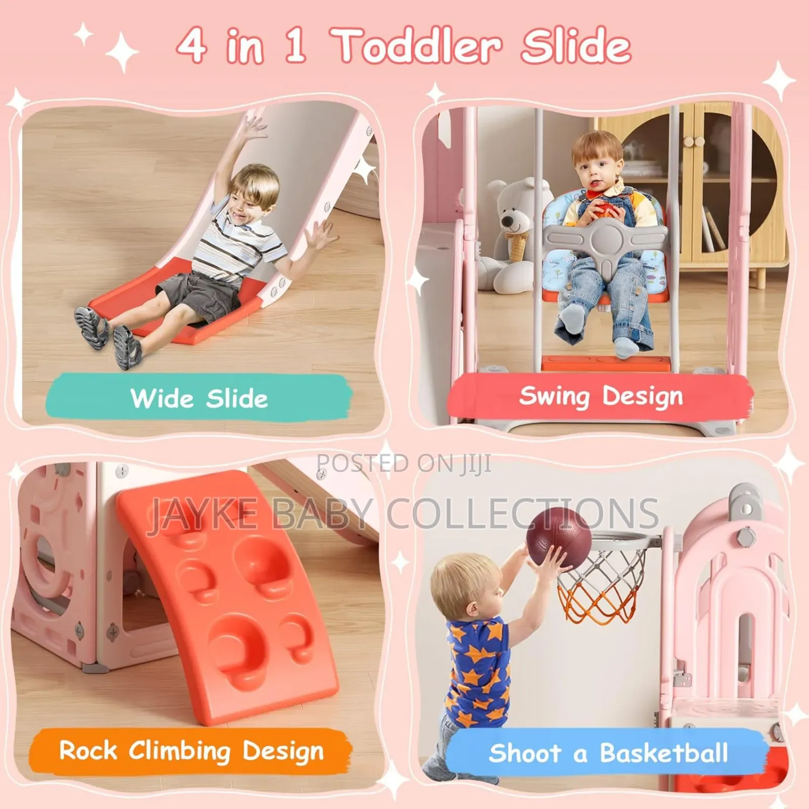 5-in-1 Toddler Slide Swing Set With Basketball Hoop
