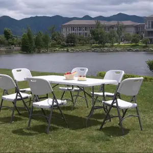 Dining Set; White Foldable 6-Seater Outdoor Dining Set