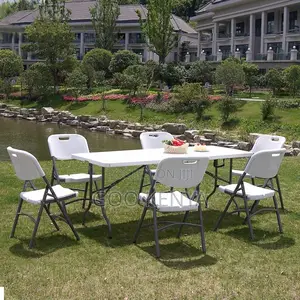 Dining Set; White Foldable 6-Seater Outdoor Dining Set