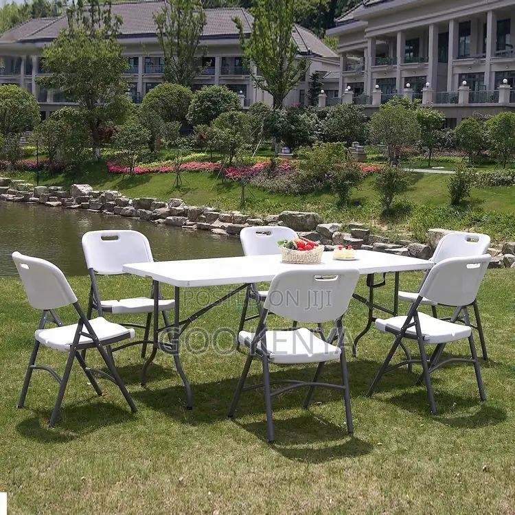 Dining Set; White Foldable 6-Seater Outdoor Dining Set
