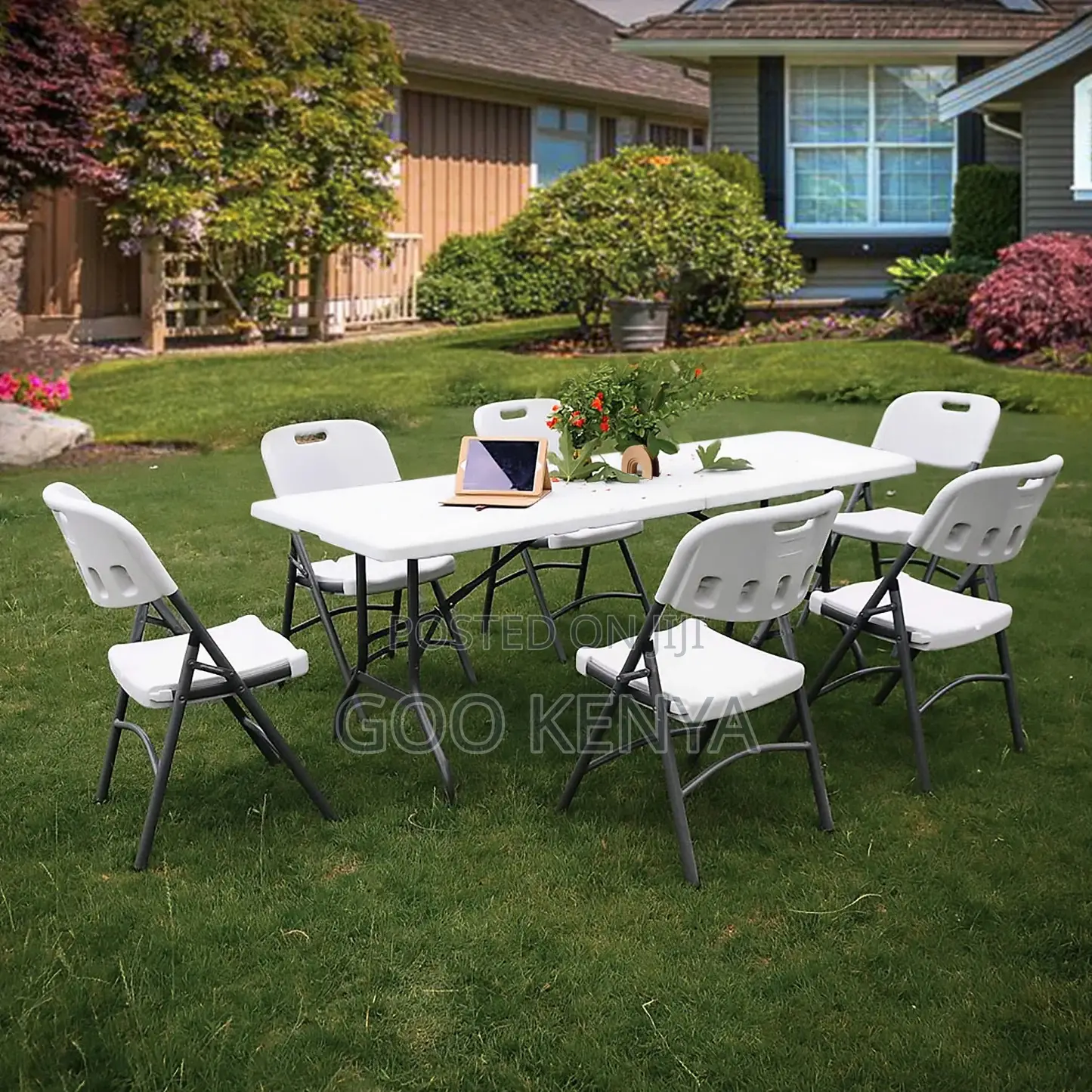 Dining Set; White Foldable 6-Seater Outdoor Dining Set