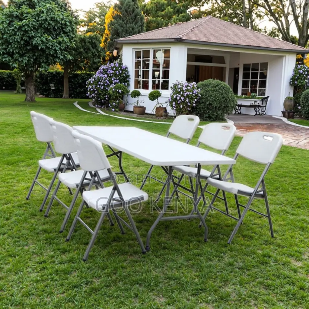 Dining Set; White Foldable 6-Seater Outdoor Dining Set