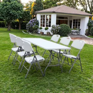 Dining Set; White Foldable 6-Seater Outdoor Dining Set