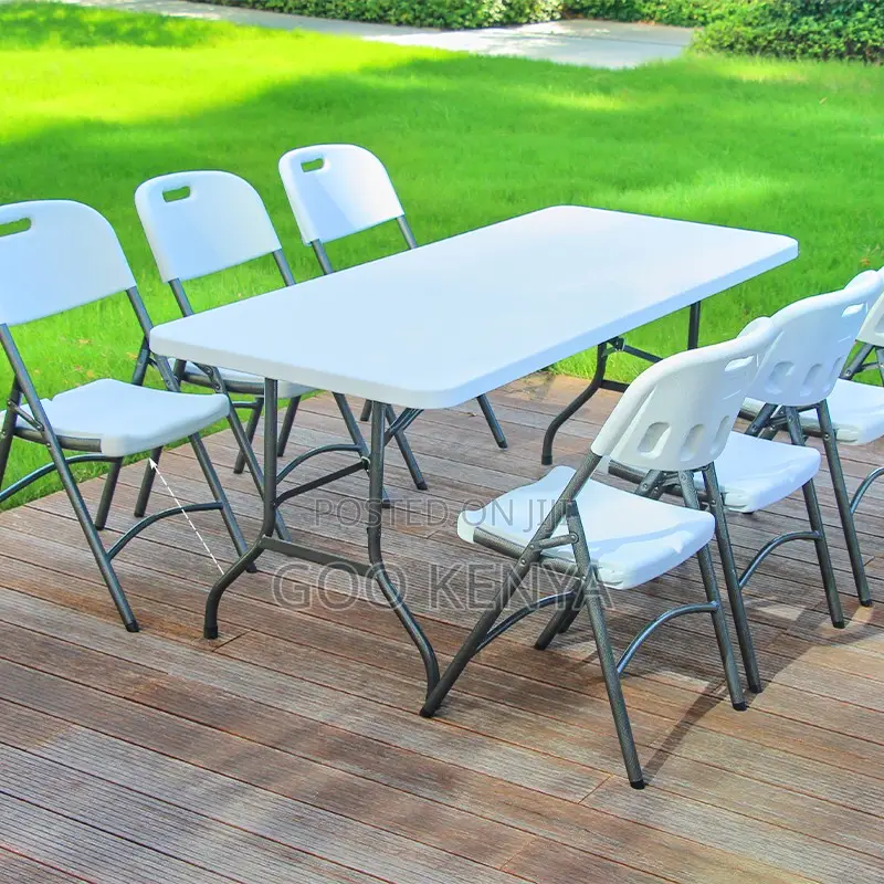 Dining Set; White Foldable 6-Seater Outdoor Dining Set